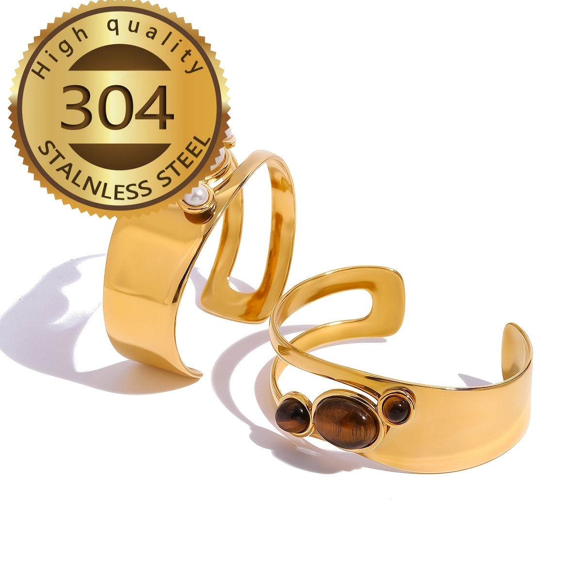 Exquisite Natural Stone Open Bangle Bracelet, High-Quality Fashion